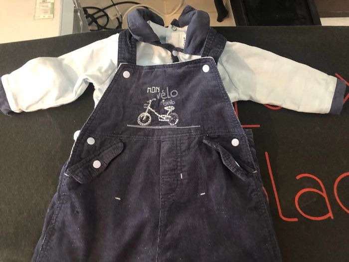 Ensemble sucre d’orge salopette bleue + haut 6 mois - photo numéro 2