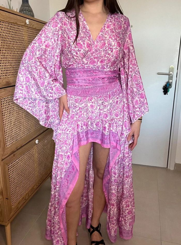 Ensemble fleuri rose en soie - photo numéro 2