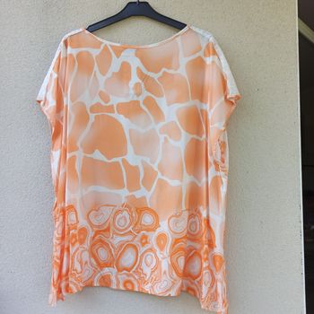 Tunique grande taille été ,60% coton , imprimée orange / blanc + fantaisie T 56/58 Danny