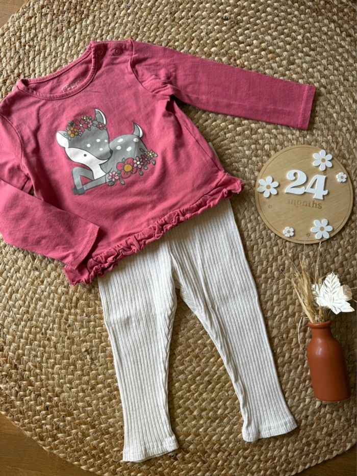 Haut manches longues et legging beige - taille 24 mois