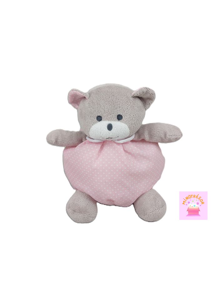 Doudou peluche ours boule Musti rose pois blanc 20 cm MUSTELA