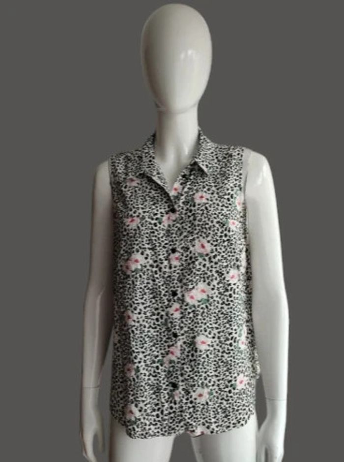 Blouse Chemisier léopard fleuri (lire mesures)