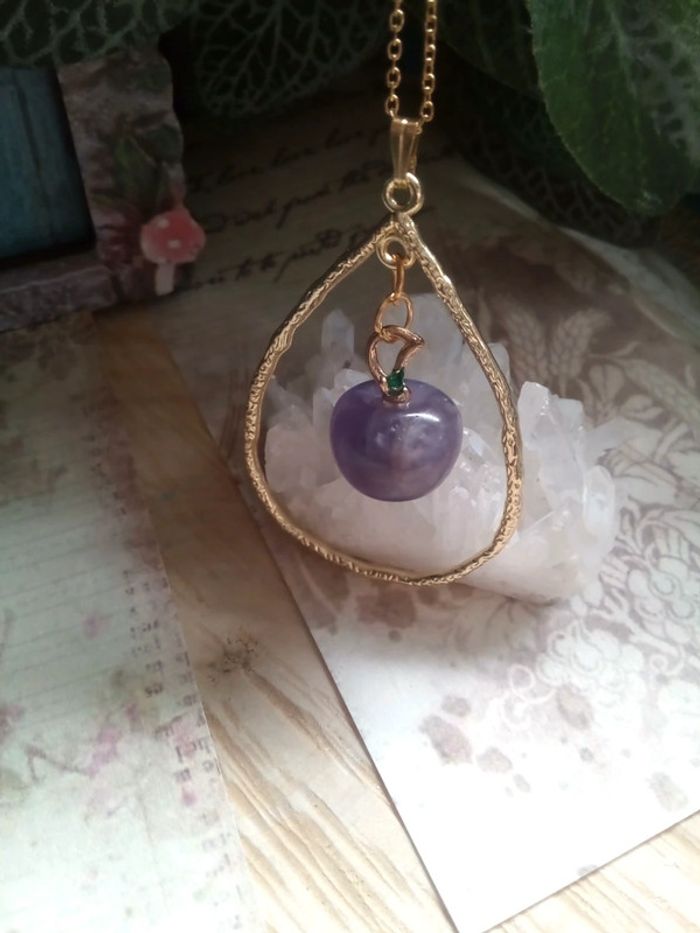 Collier pomme Améthyste 💜 naturelle - photo numéro 3