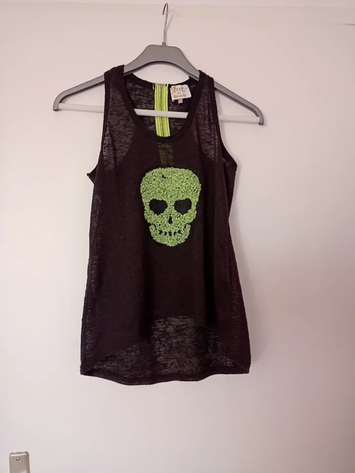 Débardeur femme noir et vert fluo