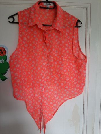 Chemisier orange fluo imprimé fleuri, marque Jennyfer, taille L