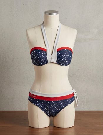LuluCastagnette - Maillot de bain deux pièces - Taille XS - Bleu/Rouge/Blanc