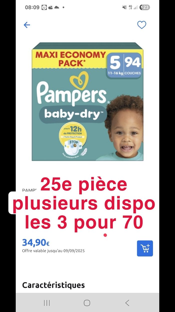 Couche pampers lot X3 taille 3 4 et 5
