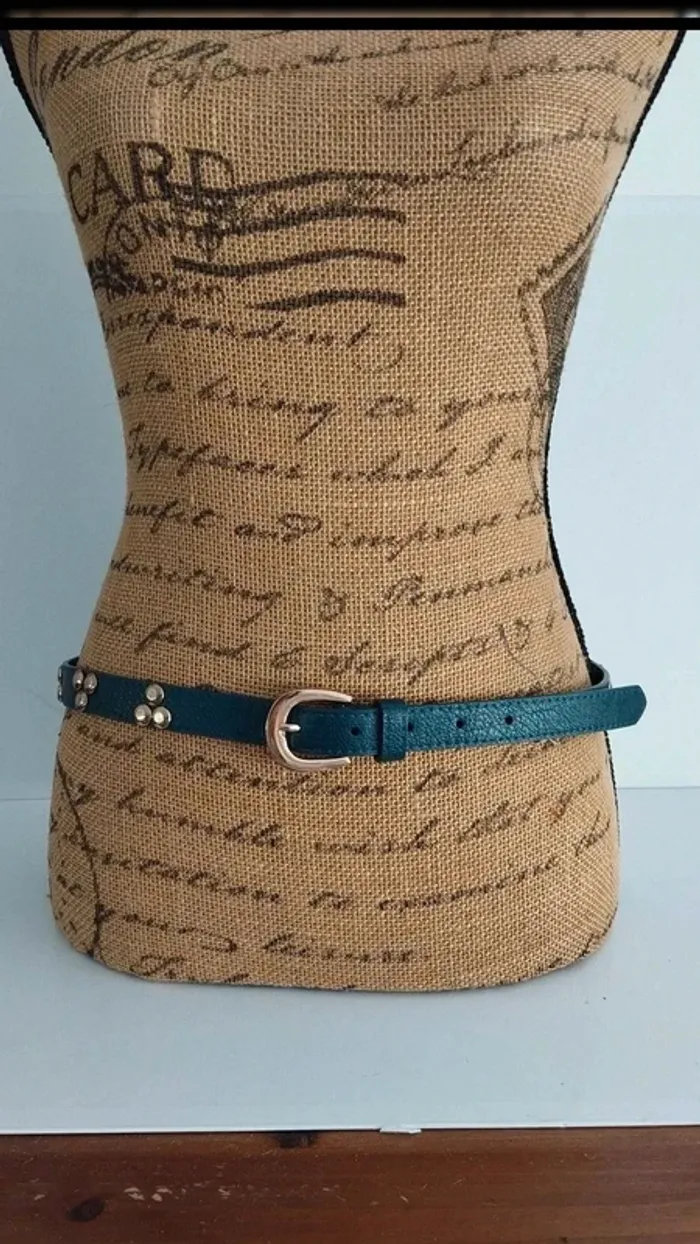 Ceinture bleu canard ronds doré 90 cm - photo numéro 2