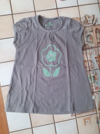 Tee-shirt kaki motif double fleurs vert pistache