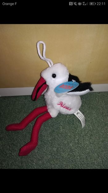 Peluche cigogne, souvenir de l'Alsace, neuve avec étiquette 