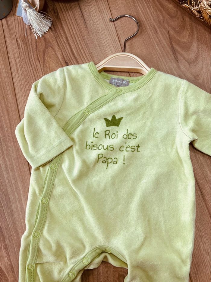 Taille 1 mois pyjama velours garçon grain de blé vert anis * papa * 💙 - photo numéro 2