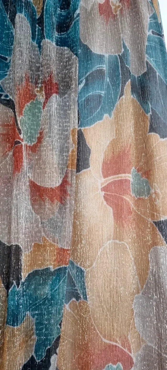 Jupe midi lurex dorée imprimé fleuri naf naf neuve 38 - photo numéro 4