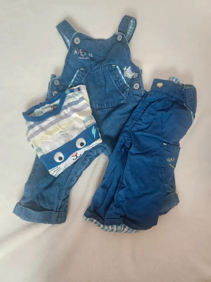 Adorable lot bébé garçon 6 mois salopette pantalon et haut bleus Sergent Major automne hiver