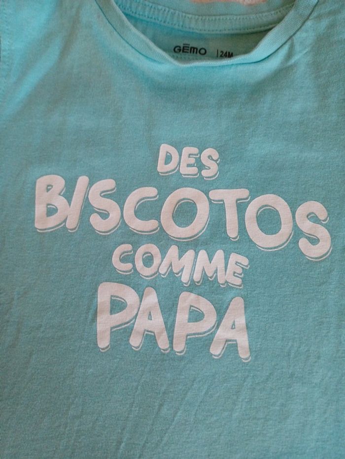 T-shirt turquoise 24 mois "des biscotos comme papa" - photo numéro 2
