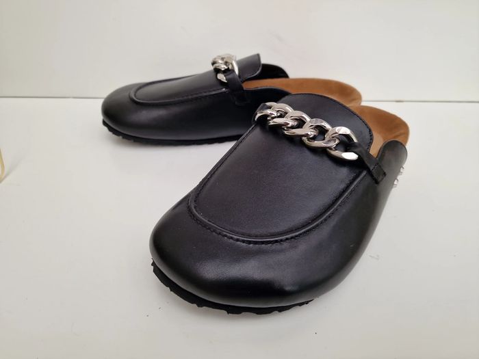 Mules En Cuir Noir Avec Chaines Métal Argenté Ulla Popken Studio Untold - photo numéro 3
