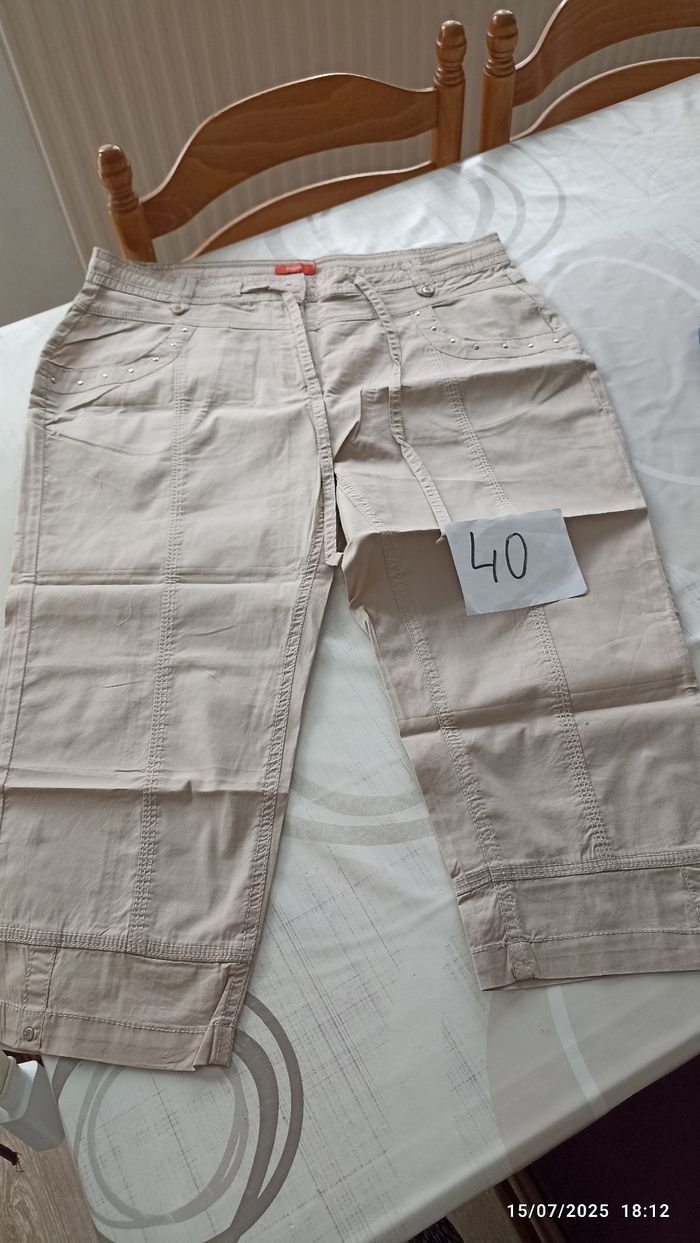 Pantacourt beige femme 40 Tissaia Neuf