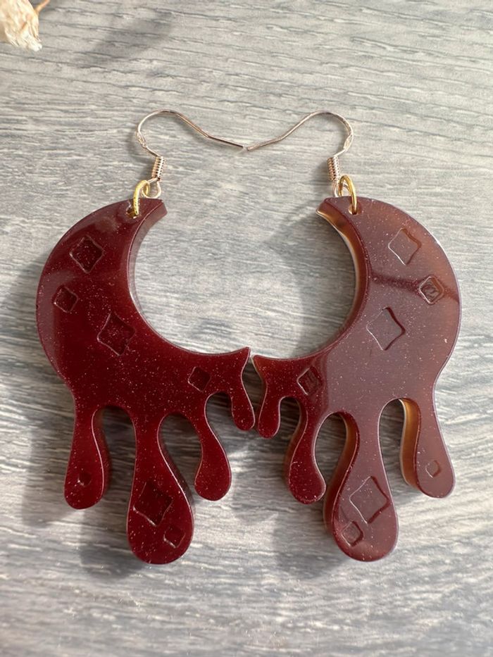 Boucles d'oreille lune dégoulinante - photo numéro 2