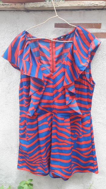 Combinaison short rayée rouge et bleu