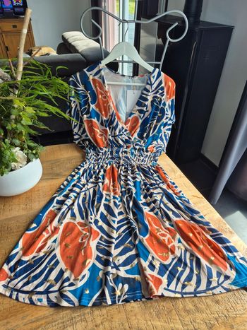 Robe Magique Courte Femme Bleu et Corail Taille Unique