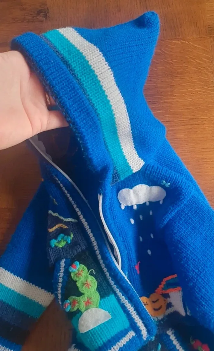 Gilet péruvien bleu à capuche - photo numéro 6