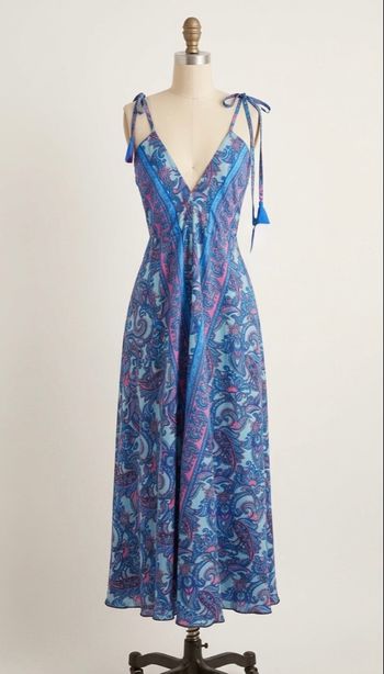 KARIBI - Robe longue fluide à motifs cachemire - Taille S (36) - Bleu/Rose Neuve
