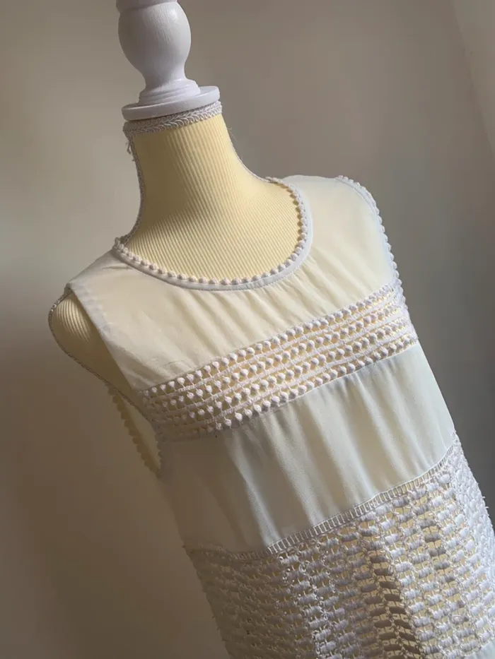 Robe ivoire sans manches en maille et voile – Cherry Couture – Taille L – Neuve - photo numéro 2