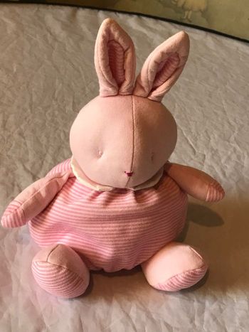 Petit Lapin Rose Doudou Lignes Horizontales Roses Blanches Peluche Petits Enfants Bébés