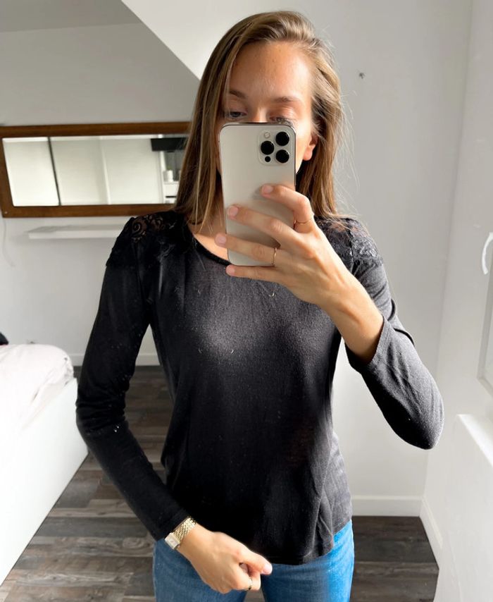 Haut manches longues noir à dentelle Pimkie