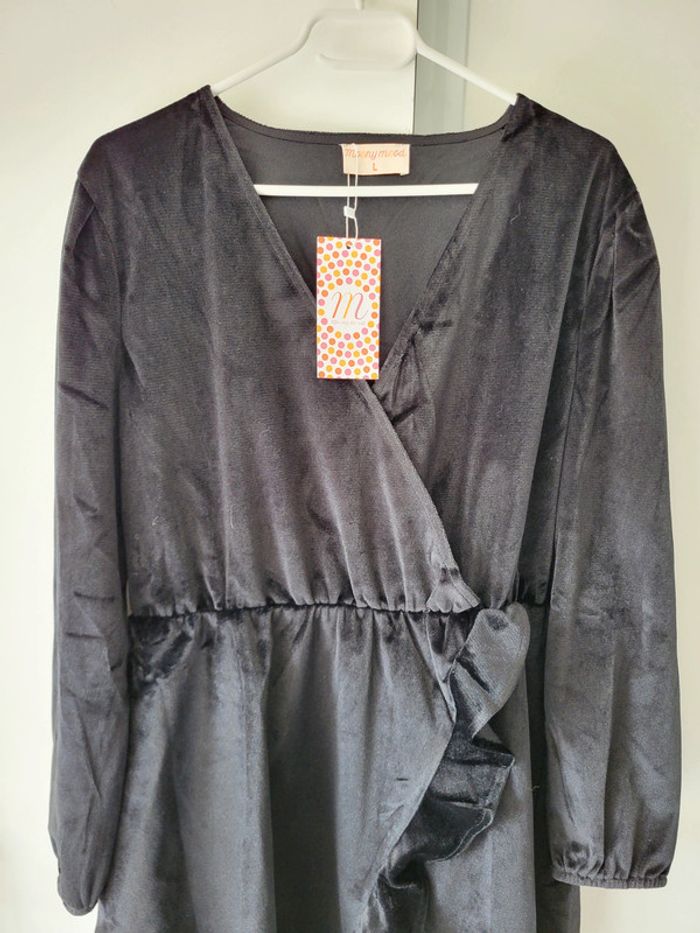 Robe courte effet velours noire femme – Moony Mood - Taille L - photo numéro 3