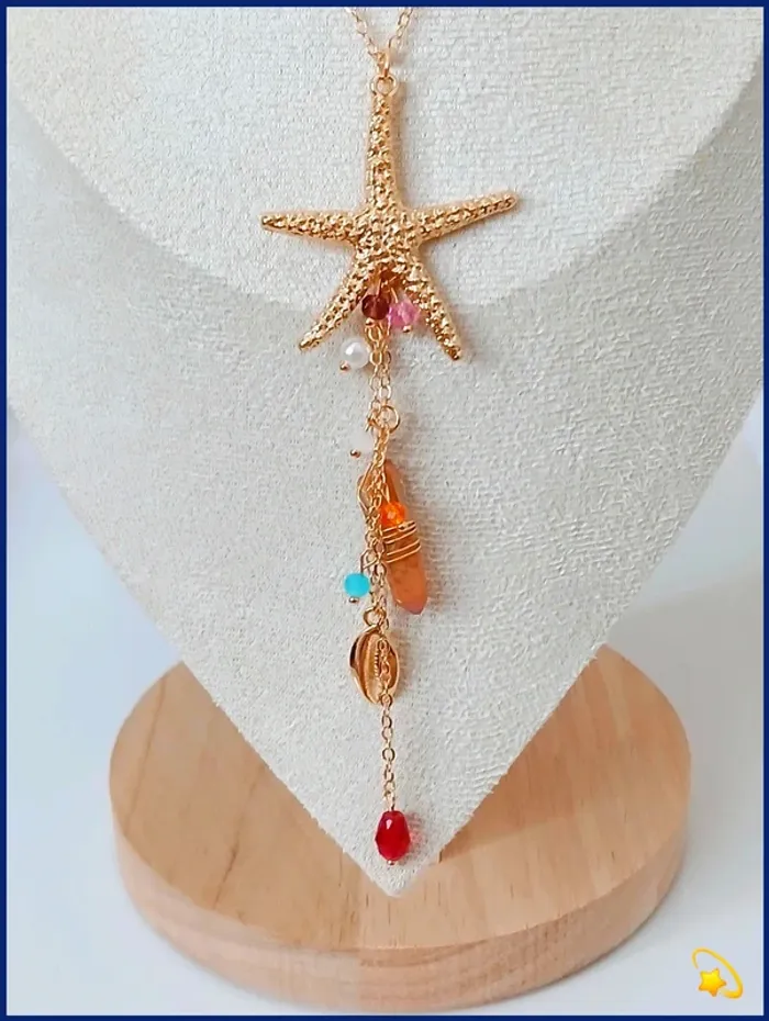 Collier doré à breloques étoiles de mer,coquillage tendance bohème été chic - photo numéro 2