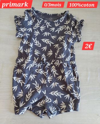 Combishort grise fille 0/3 mois 