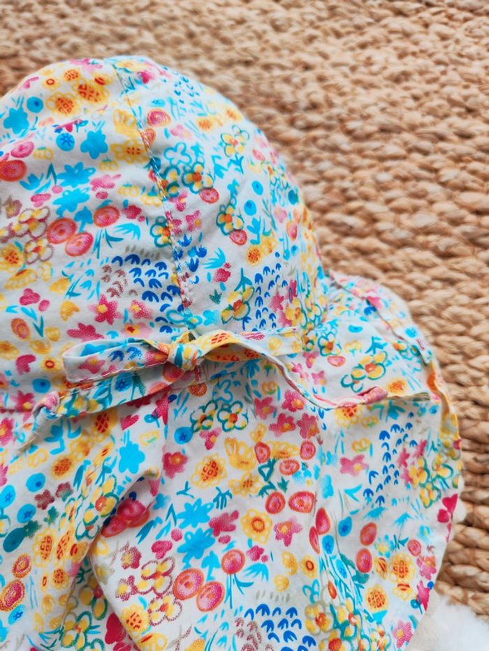 Chapeau protège nuque, bob à couvre-nuque bébé fille motifs petites fleurs - photo numéro 4