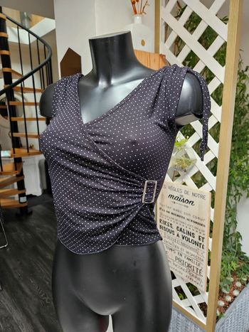 Blouse croisée noir à pois blanc taille S