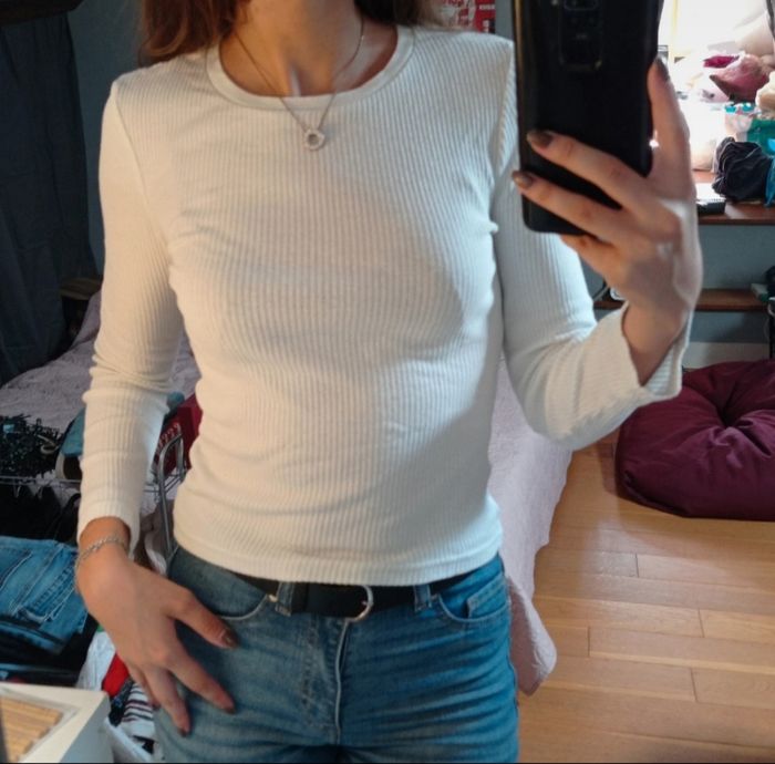 T-shirt manches longues côtelé simple blanc