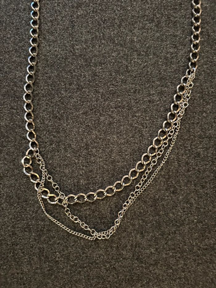 Collier sautoir métal argenté multi rang - photo numéro 2