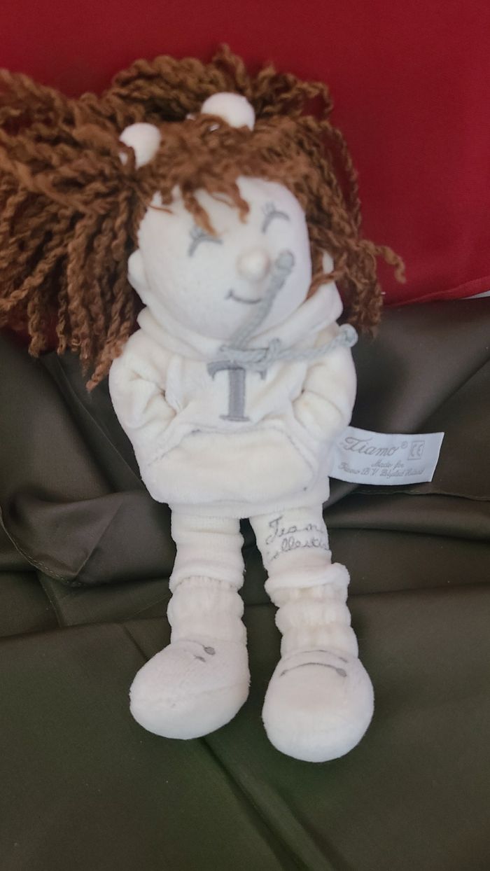 Doudou poupée blanc gris nattes TIAMO COLLECTION - photo numéro 3