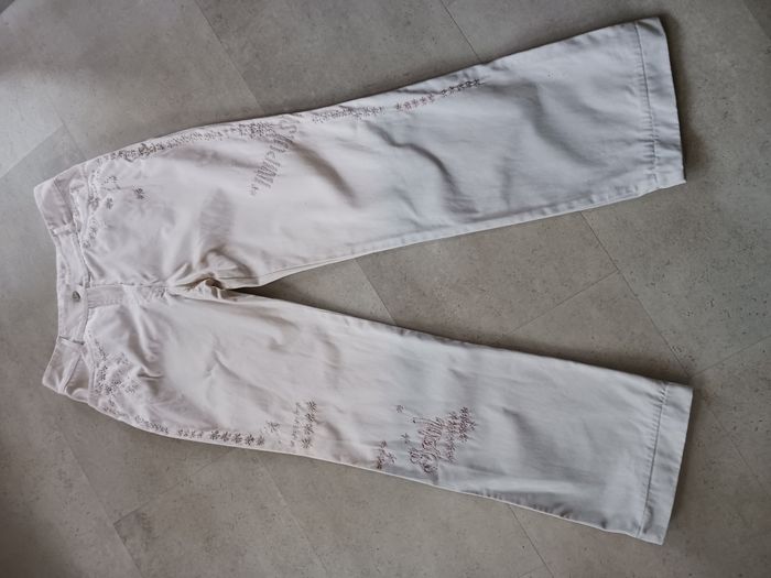 pantalon en toile écru brodé Taille 40 Alain Manoukian - photo numéro 2