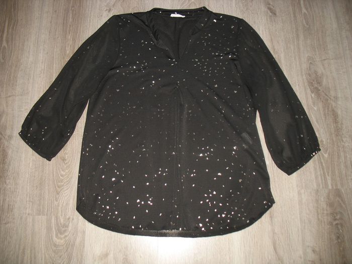 CHEMISIER M 3/4 NOIR A PAILLETTES OR "CACHE CACHE" - TAILLE XL - n°04
