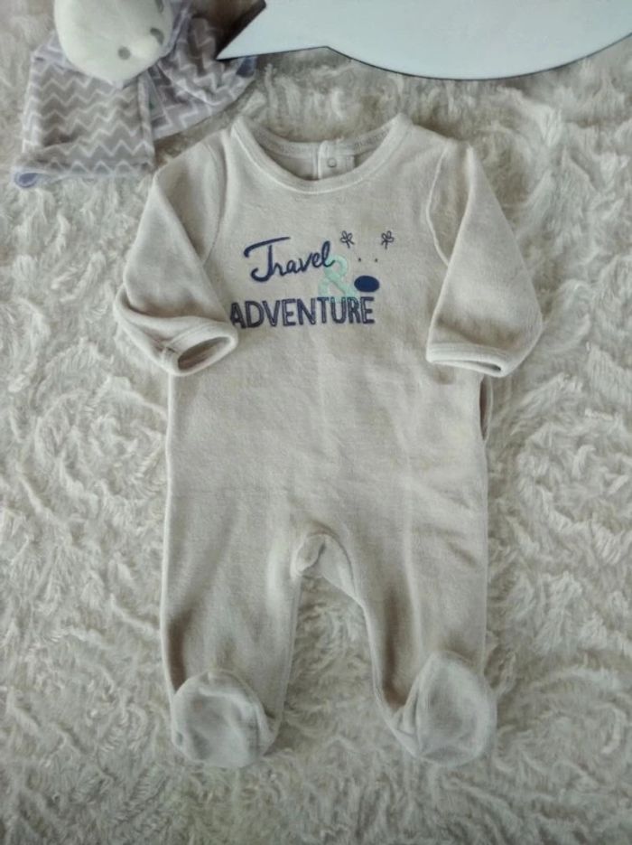 Pyjama grenouillère velours Mixte 1 mois "Travel & Adventure" Vertbaudet - photo numéro 2