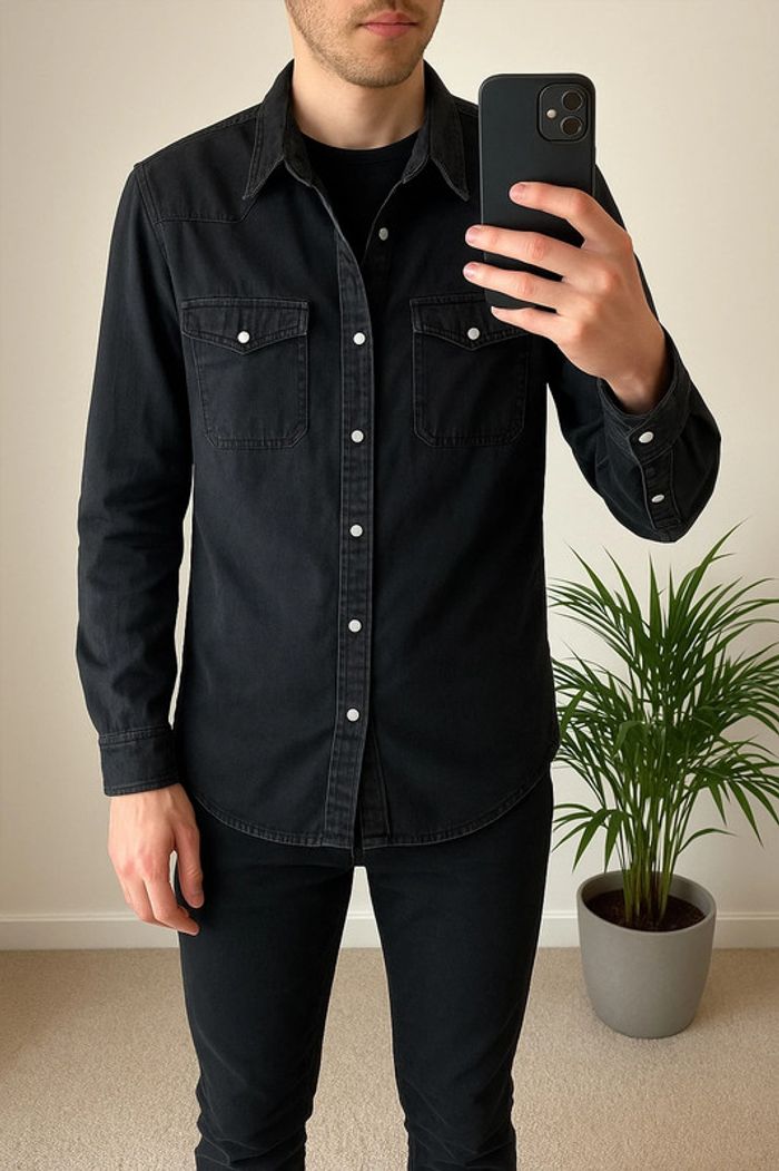 Veste/chemise en jean noir denim, taille S, Relaxed Fit - Zara Men