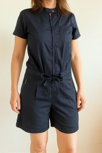 Combishort combinaison Ba&Sh bleu foncé marine Moma – zip devant, taille 1 (36/38), coton/viscose