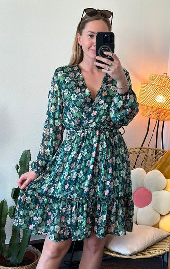 Robe midi verte à imprimé floral, taille S - Version Féminin