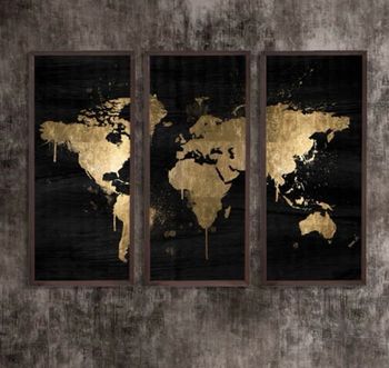Tryptique carte du monde 30x70 cm neuf