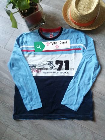 🌸Tee-shirt manches longues bleu /blanc Taille 10 ans Neuf 🌸
