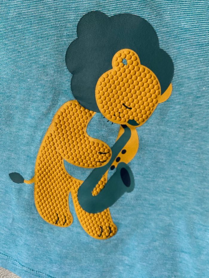T-shirt vert et moutarde lion saxophone 12 mois Obaibi - photo numéro 2