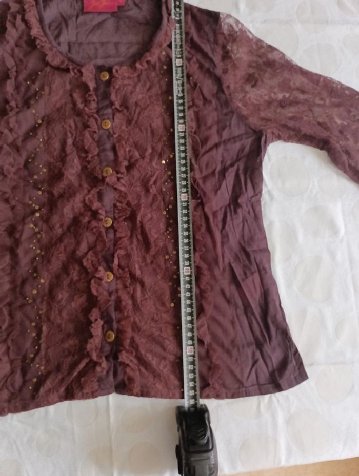 Chemisier blouse femme manches en dentelle JAC& JAC taille 2 froufrou et sequins rétro vintage - photo numéro 9
