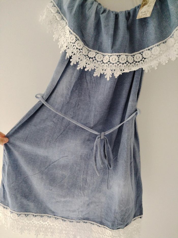 Robe tunique effet jean avec dentelles bleu - photo numéro 4