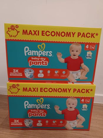 2 Cartons couches Pampers Pants baby-dry Taille 4 - Maxi-Ecopack - carton de 94 couches