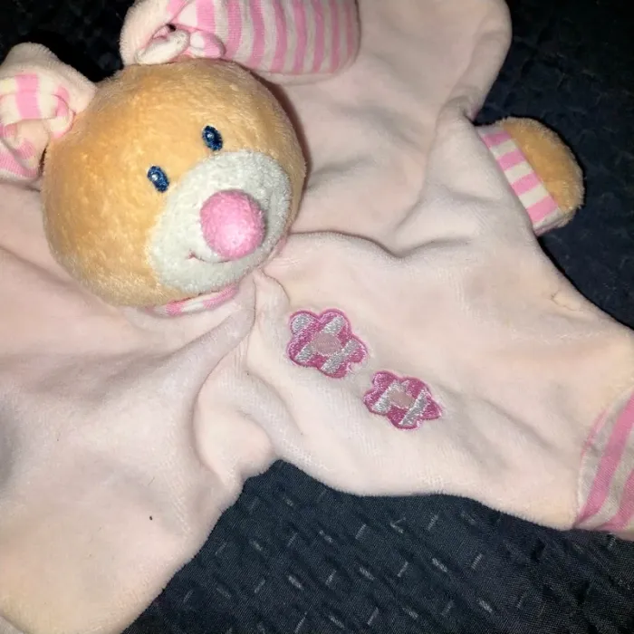 Doudou lapin rose rayé blanc Bout'chou - photo numéro 2
