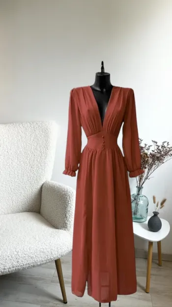 Robe longue terracotta doublée